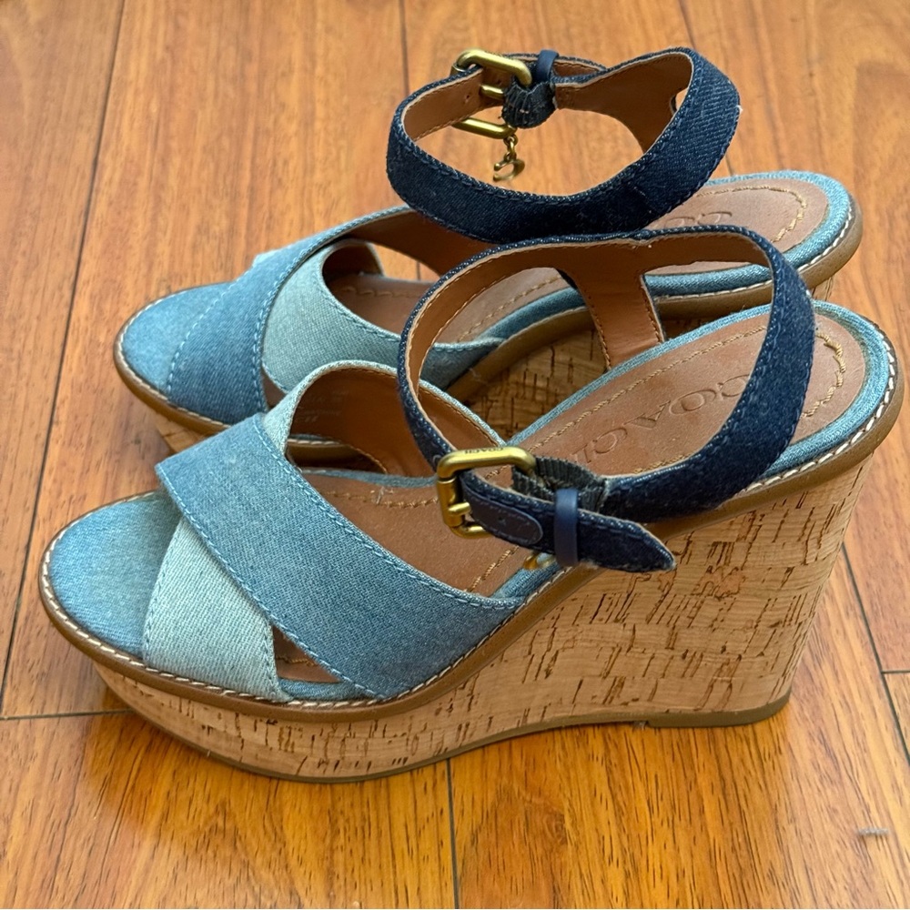 Coach Denim Wedge Espadrille Sandals 6